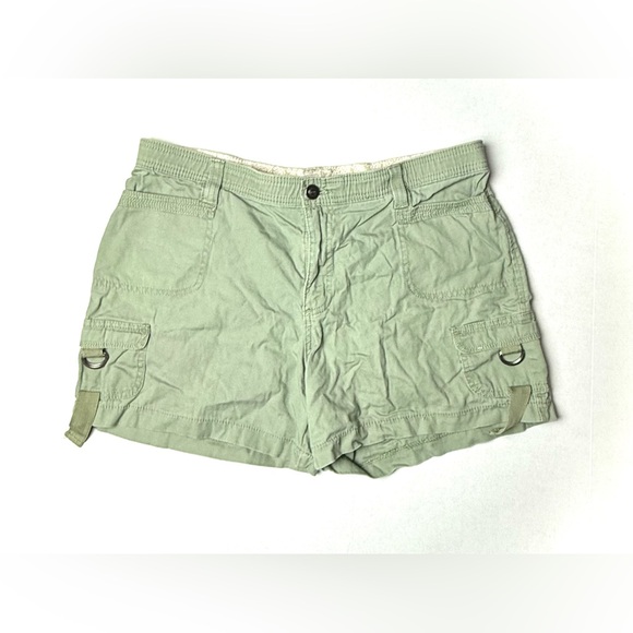 Lee Womens 14‎ Medium Cargo Green Shorts Pockets Mid Rise Cotton Blend Stretch - Picture 1 of 9